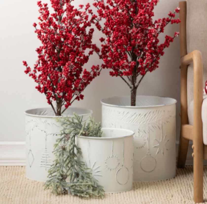 White Pierced Christmas Planters