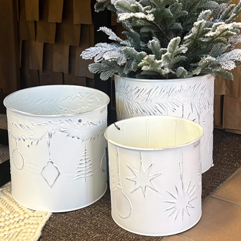 White Pierced Christmas Planters