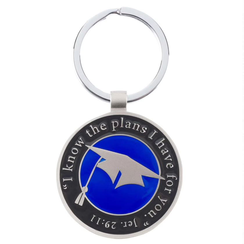 Hat and Tassel Graduation Key Ring in Tin - Jeremiah 29:11