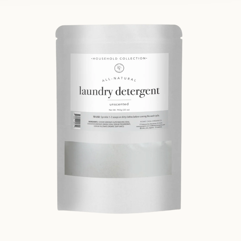 White bag of laundry detergent labeled 'Household Collection' on a white background