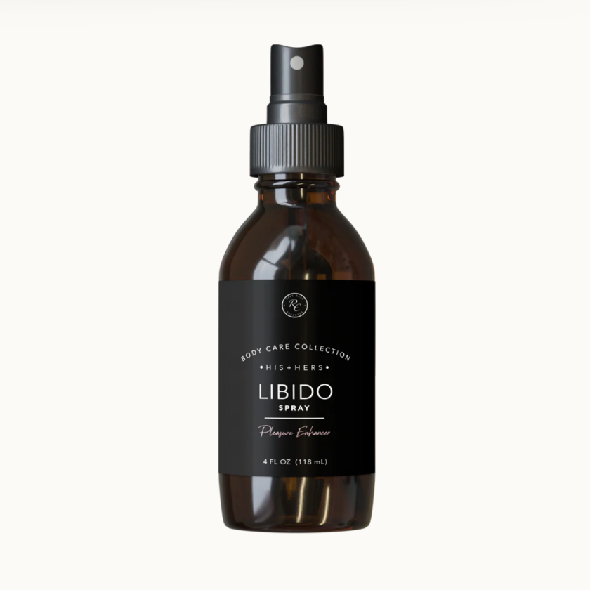 Brown spray bottle labeled 'Libido Spray' on a white background