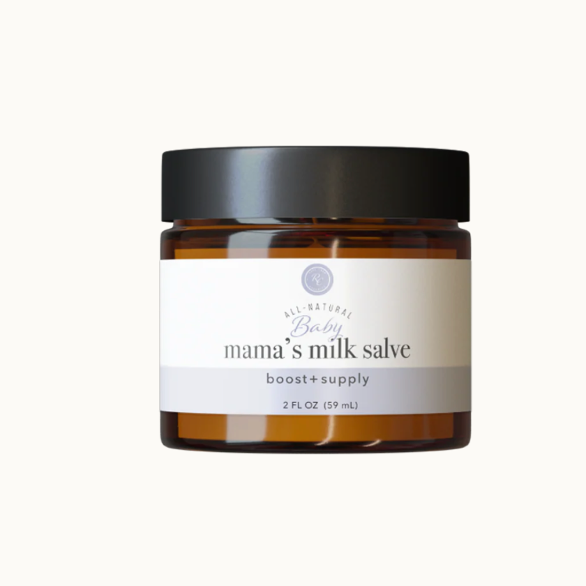 Jar of 'mama's milk salve' on a white background