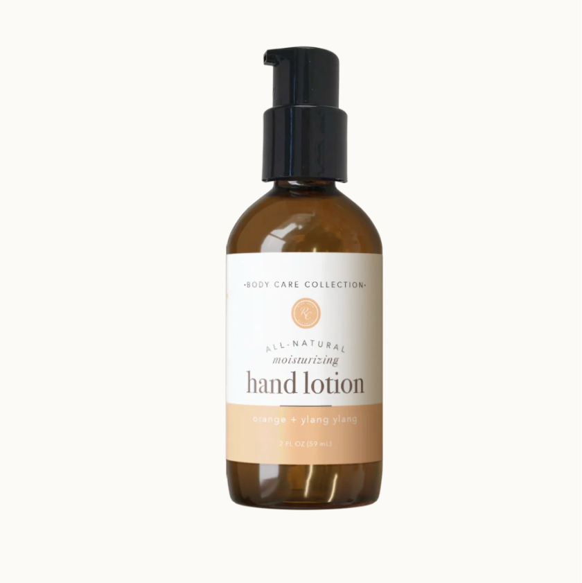 All-natural hand lotion bottle with pump on a white background