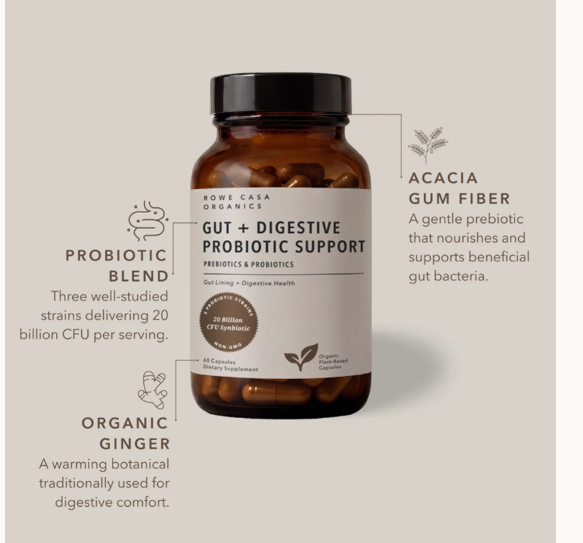 Rowe Casa Organics - Gut + Digestive Probiotic Support | 60 Capsules