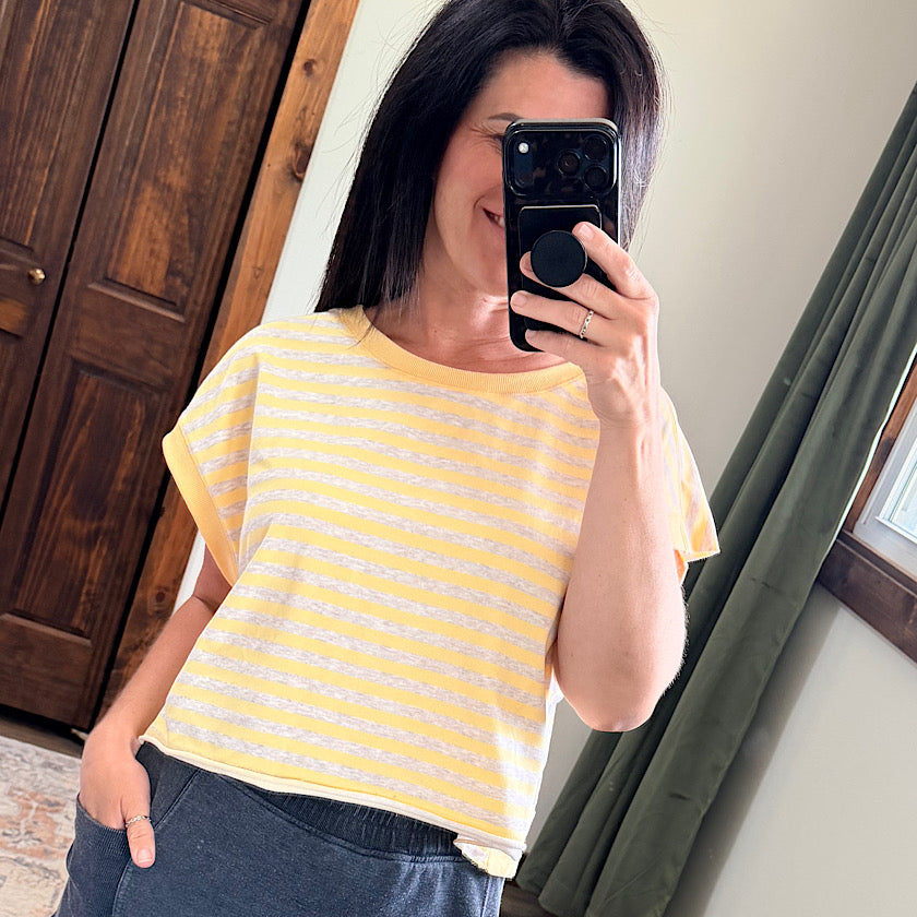 Yellow/Oatmeal Stripe Open Back Top