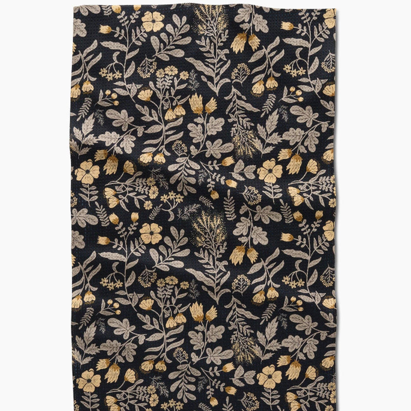 Floral patterned fabric on a black background