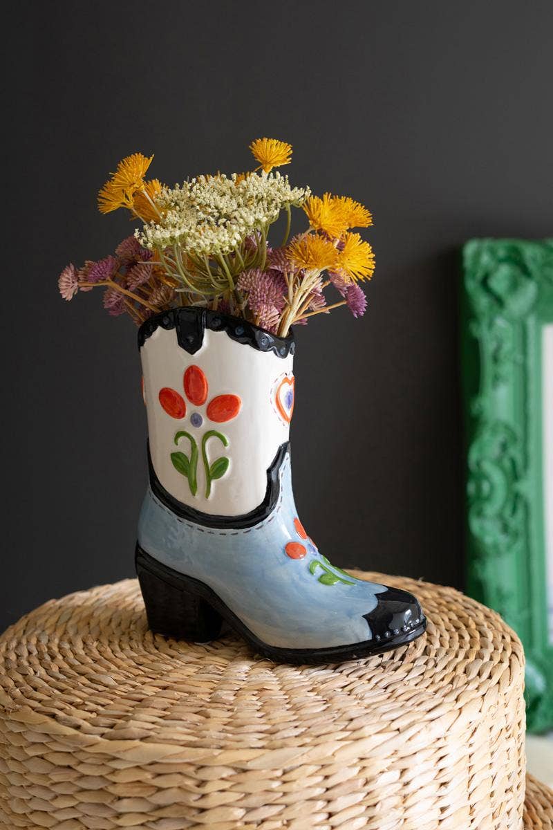 Kalalou - CERAMIC COWBOY BOOT VASE