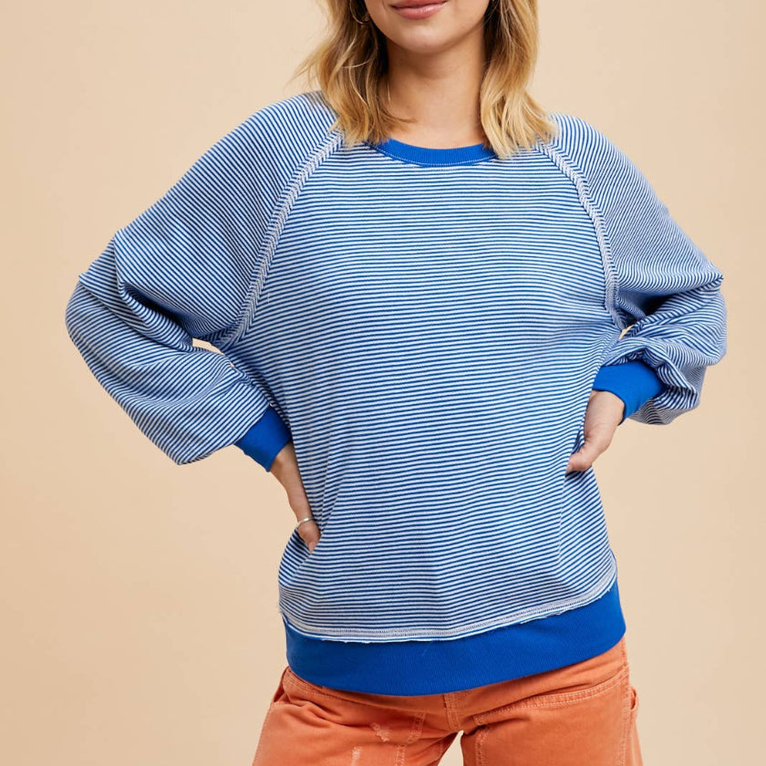Azure Blue WASHED STRIPE PULLOVER