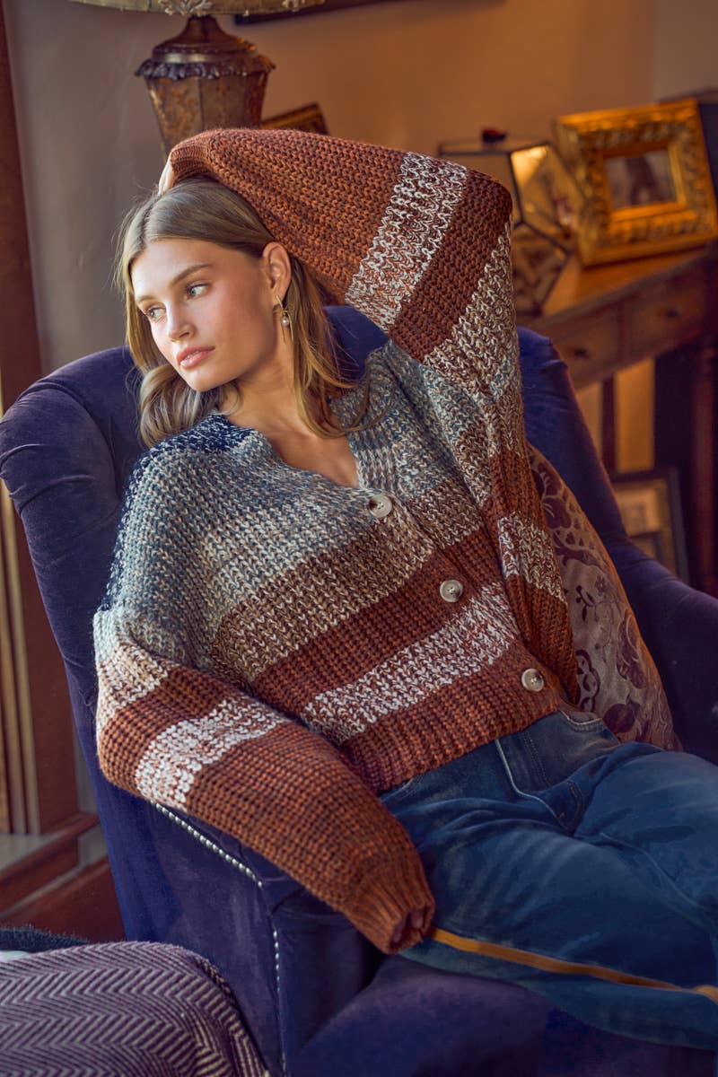 So Me - MULTI COLOR STRIPE SWEATER CARDIGAN
