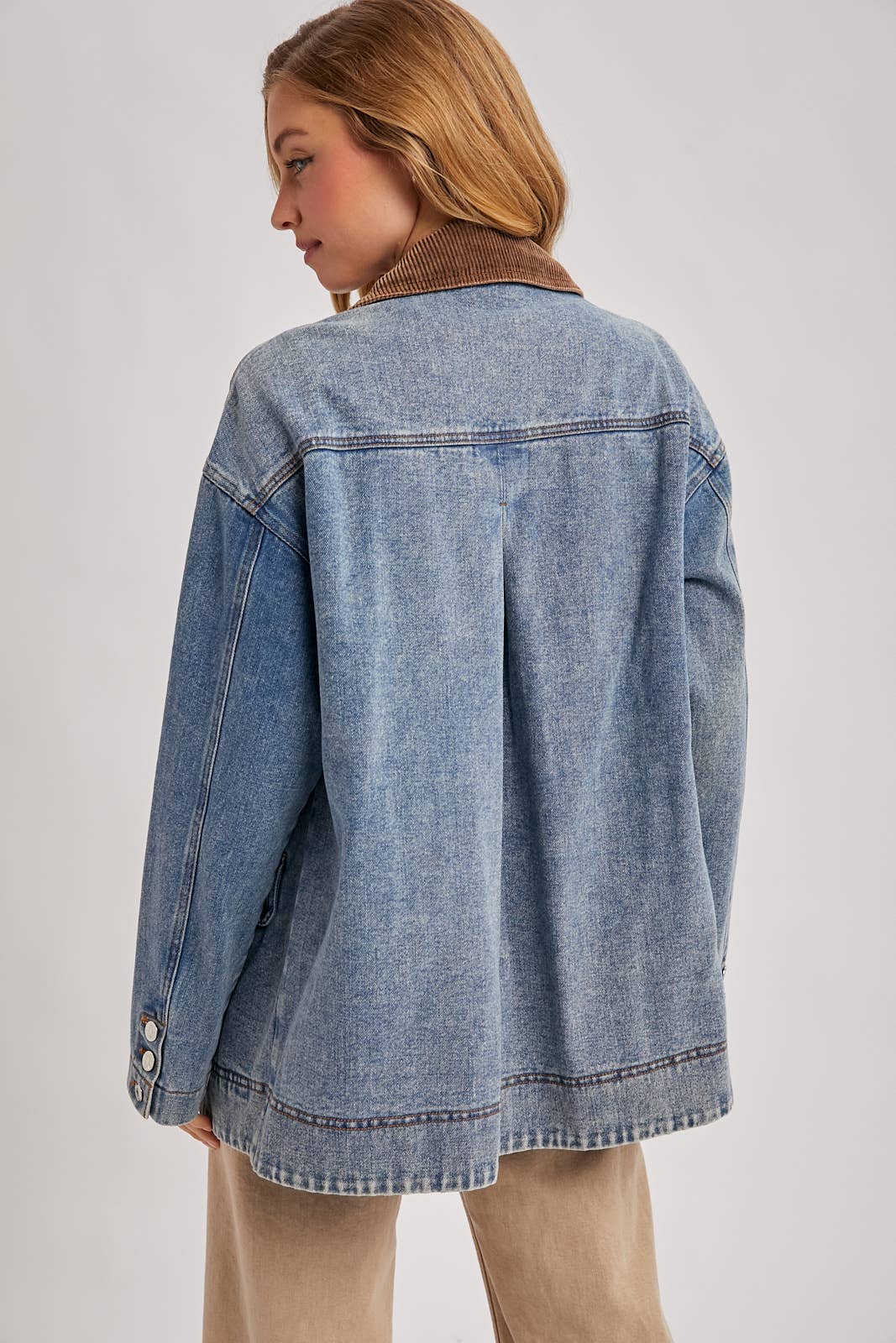 Bluivy - DENIM CORDUROY COLLAR CONTRAST BARN COAT