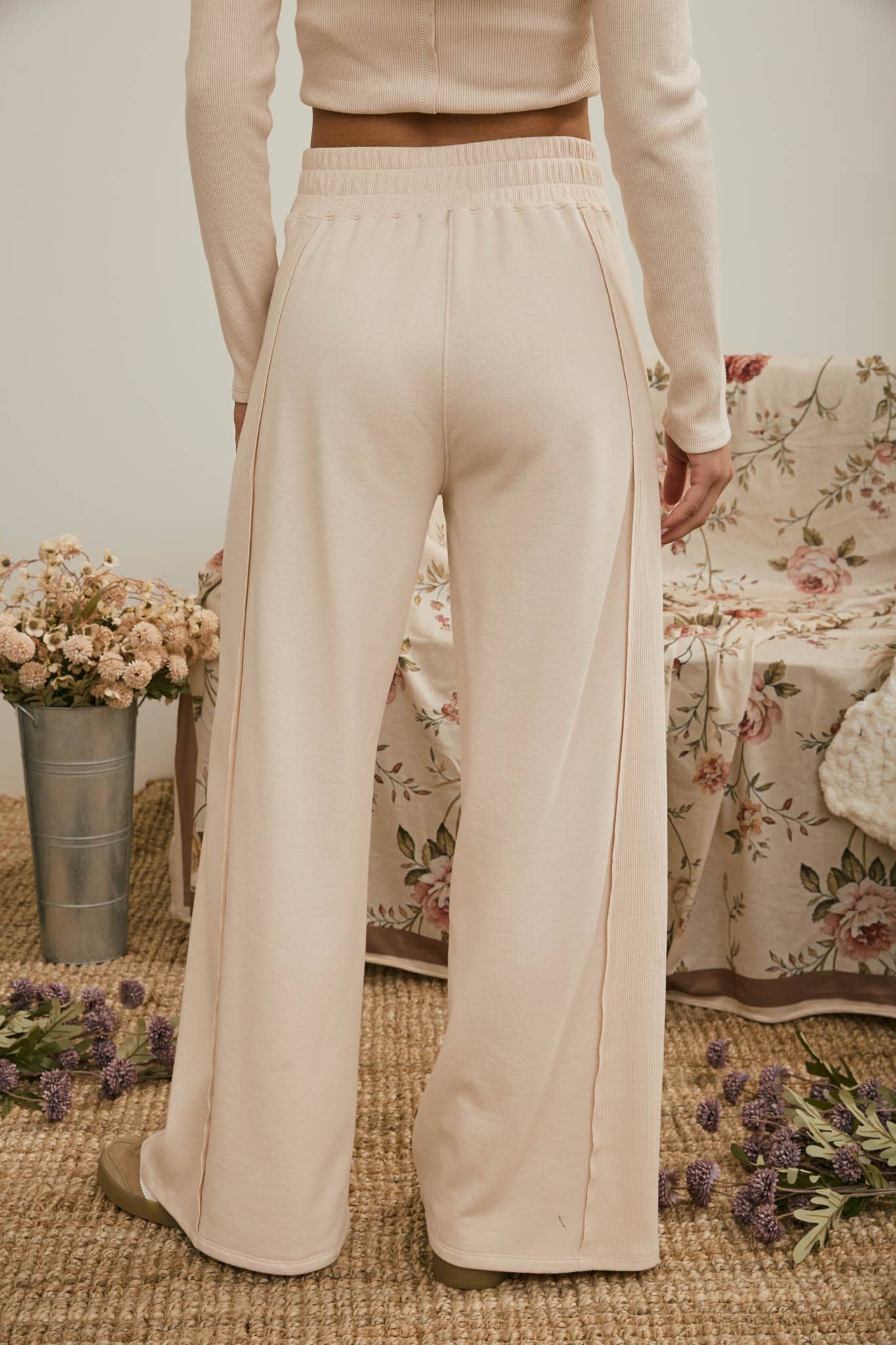 J.O.A - ELASTIC WAIST SIDE PANEL KNIT LOUNGE PANTS