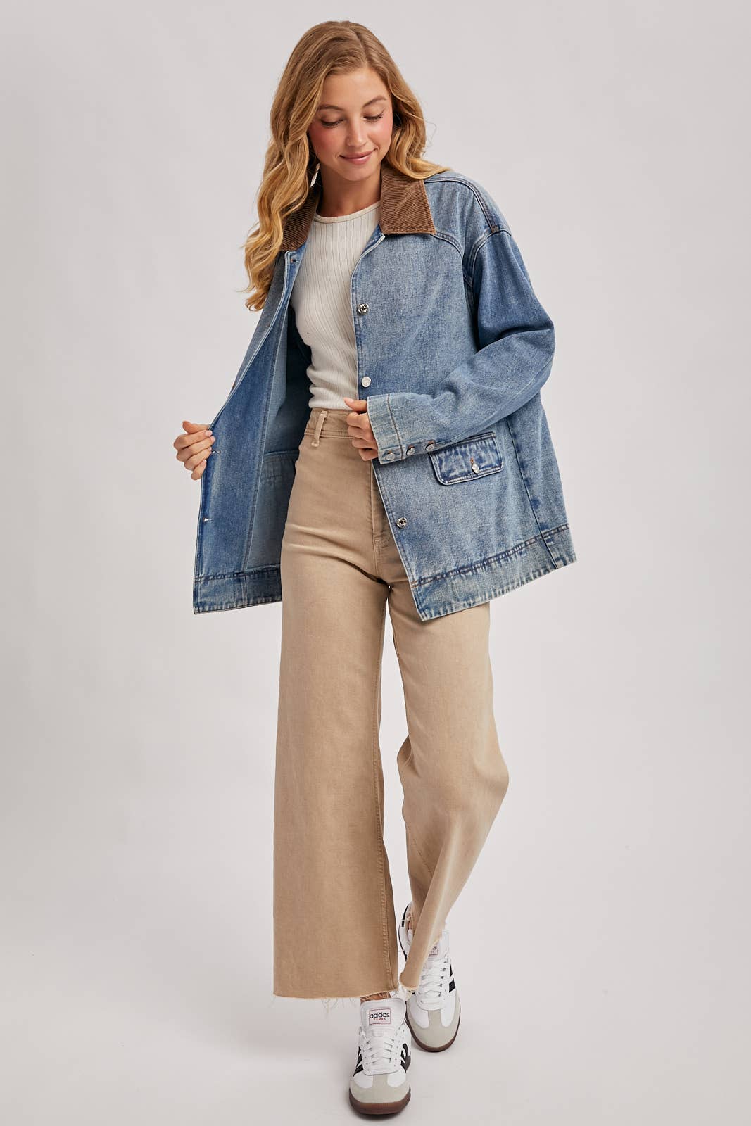 Bluivy - DENIM CORDUROY COLLAR CONTRAST BARN COAT
