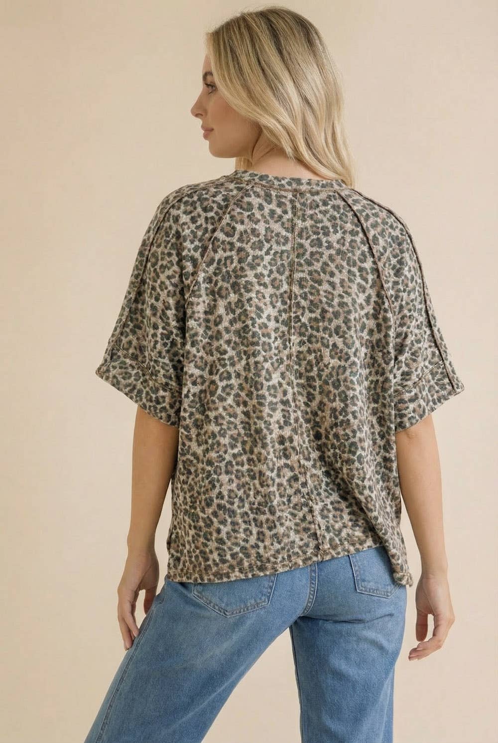 Haptics - Plus Round Neck Reverse Stitch Leopard Knit Top