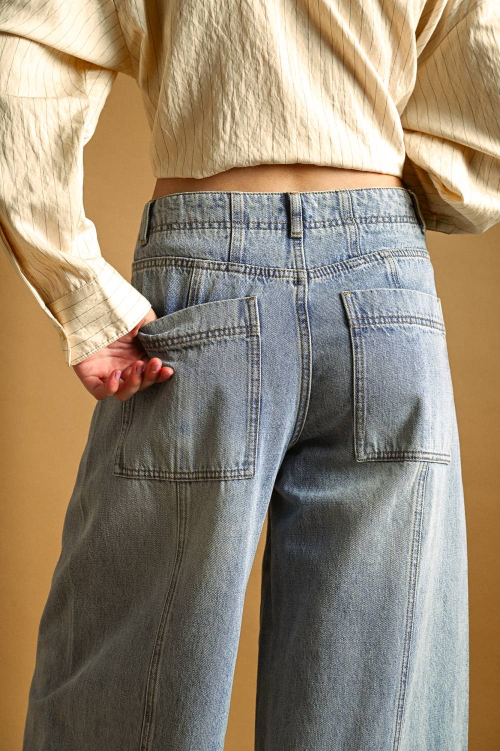 MIOU MUSE - P6631   VINTAGE WASH WIDE LEG PANELED JEANS