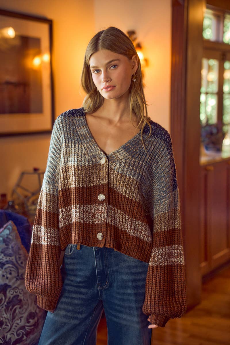 So Me - MULTI COLOR STRIPE SWEATER CARDIGAN