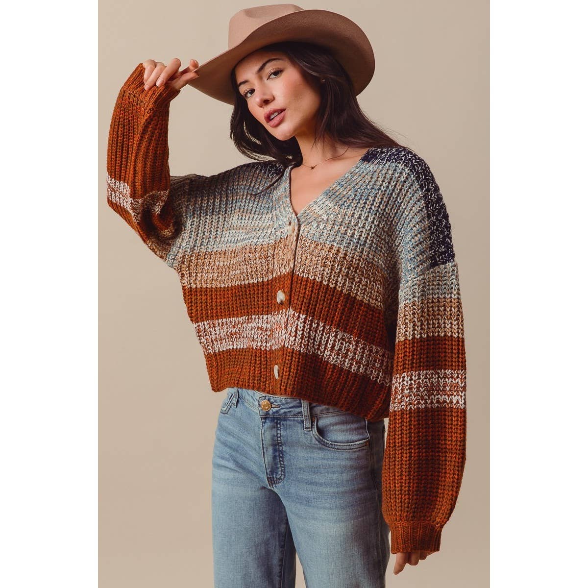 So Me - MULTI COLOR STRIPE SWEATER CARDIGAN