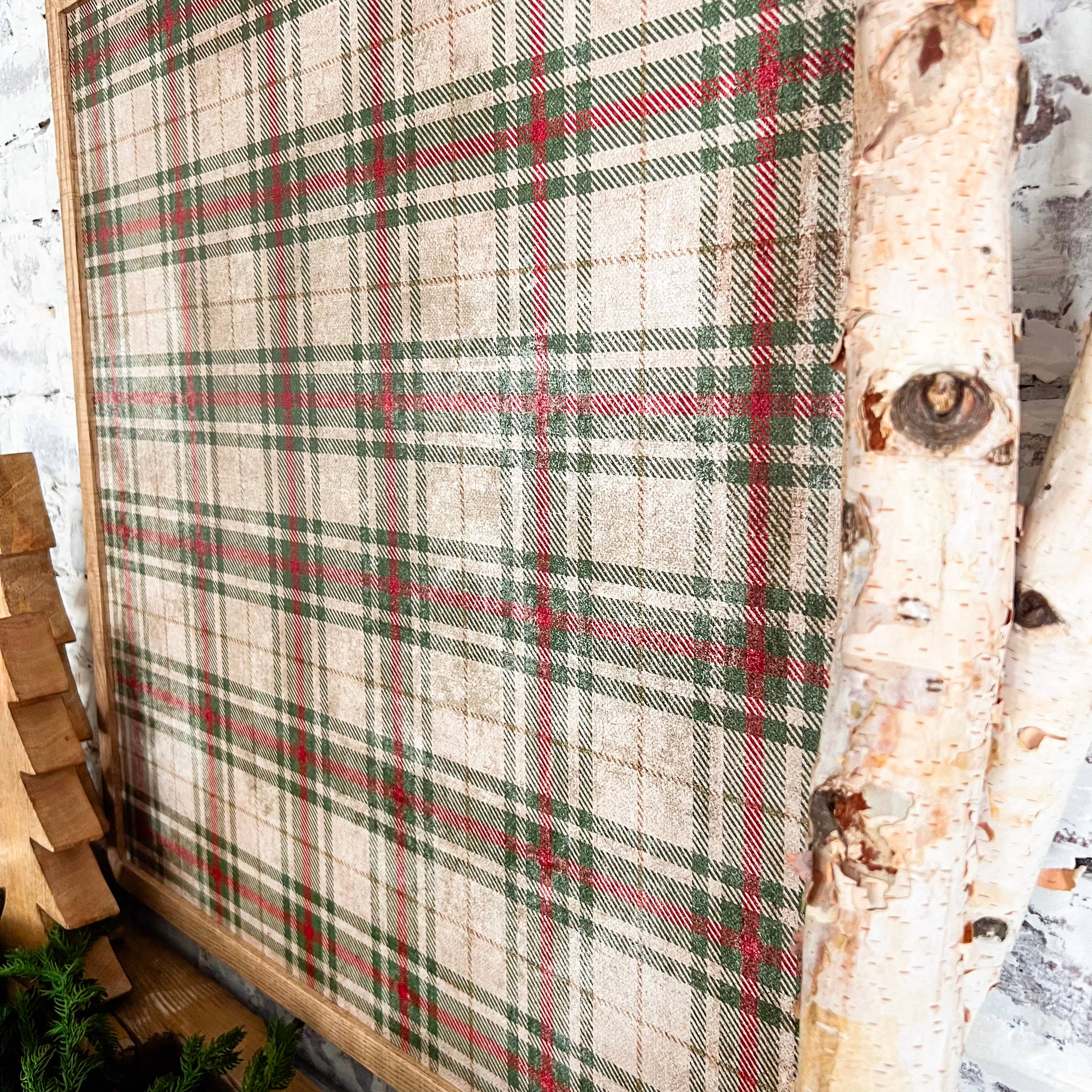 Vintage Tan Plaid Wood Sign