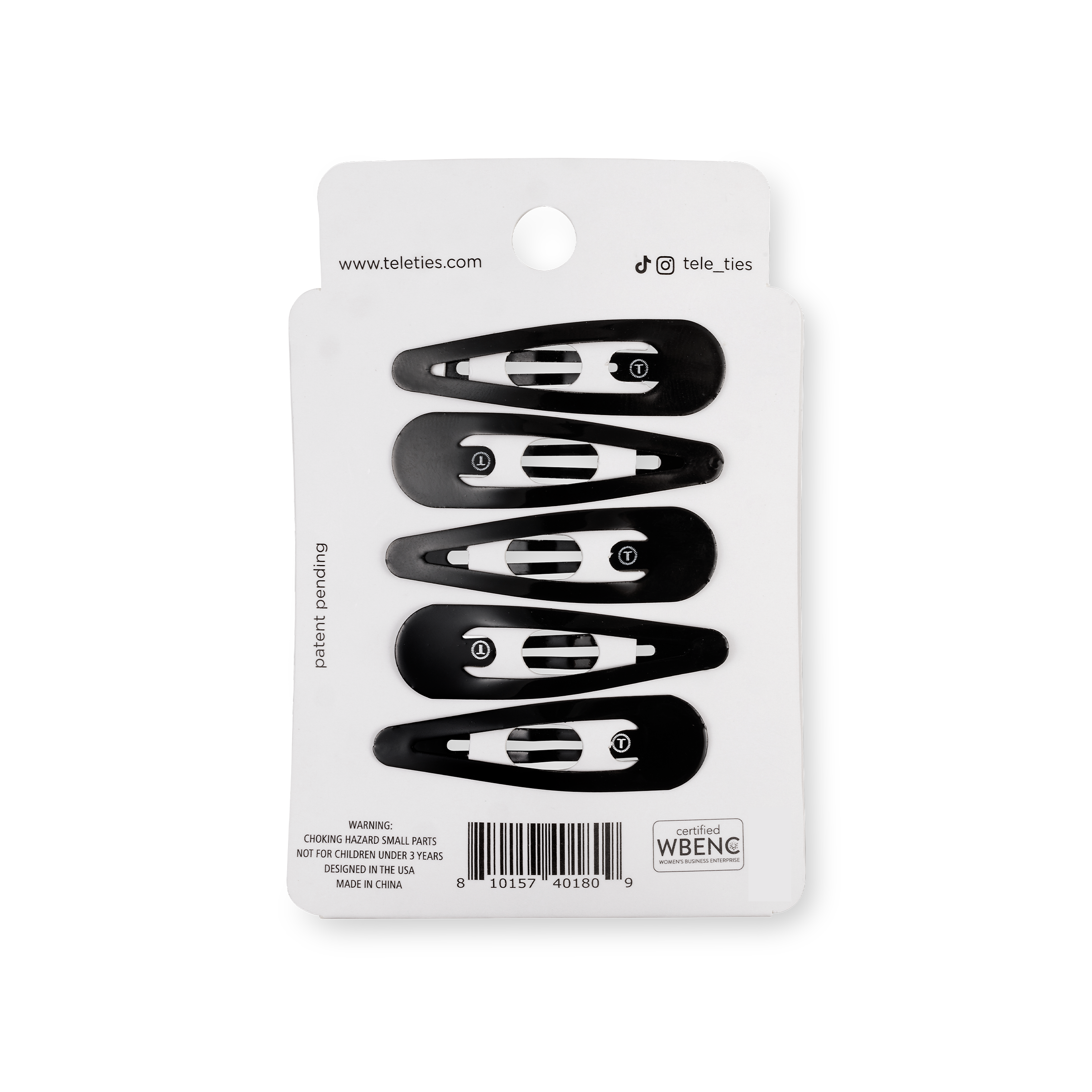 TELETIES - Snap Clip | Jet Black | 6 Count