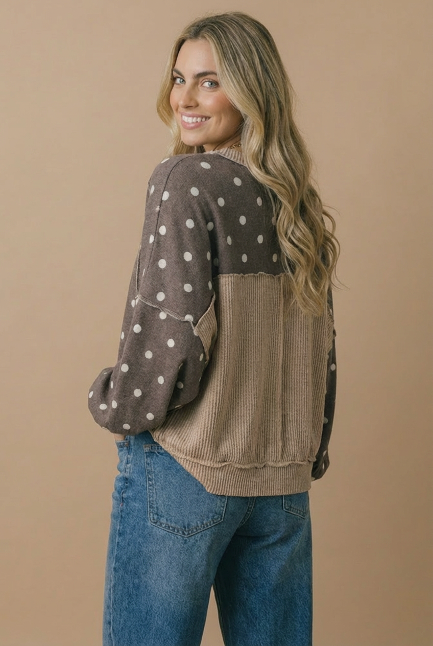 Haptics - Plus Crew Neck Polka Dot Reverse Stitch Pullover
