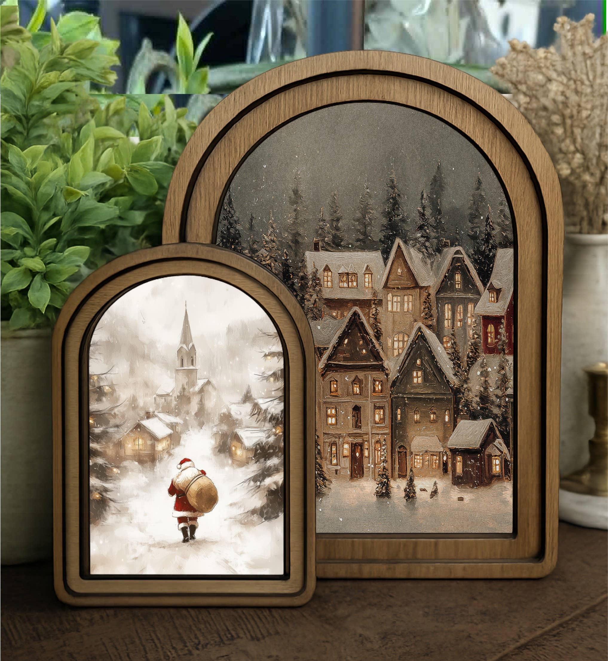 Redeemed Decor - Layered Set Village Santa Canvas Art