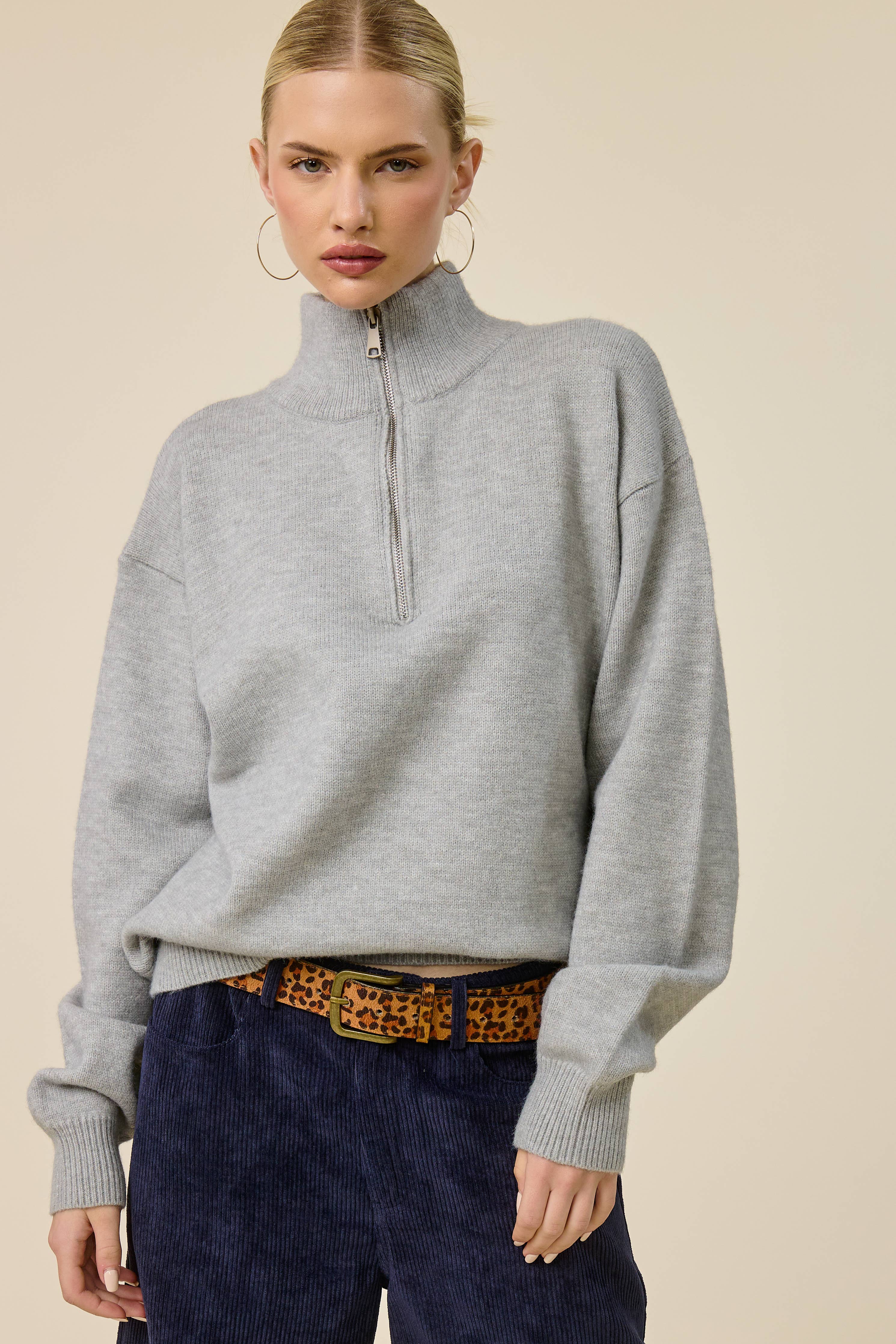 Mimosa - Half Zip Mock Neck Knit Sweater