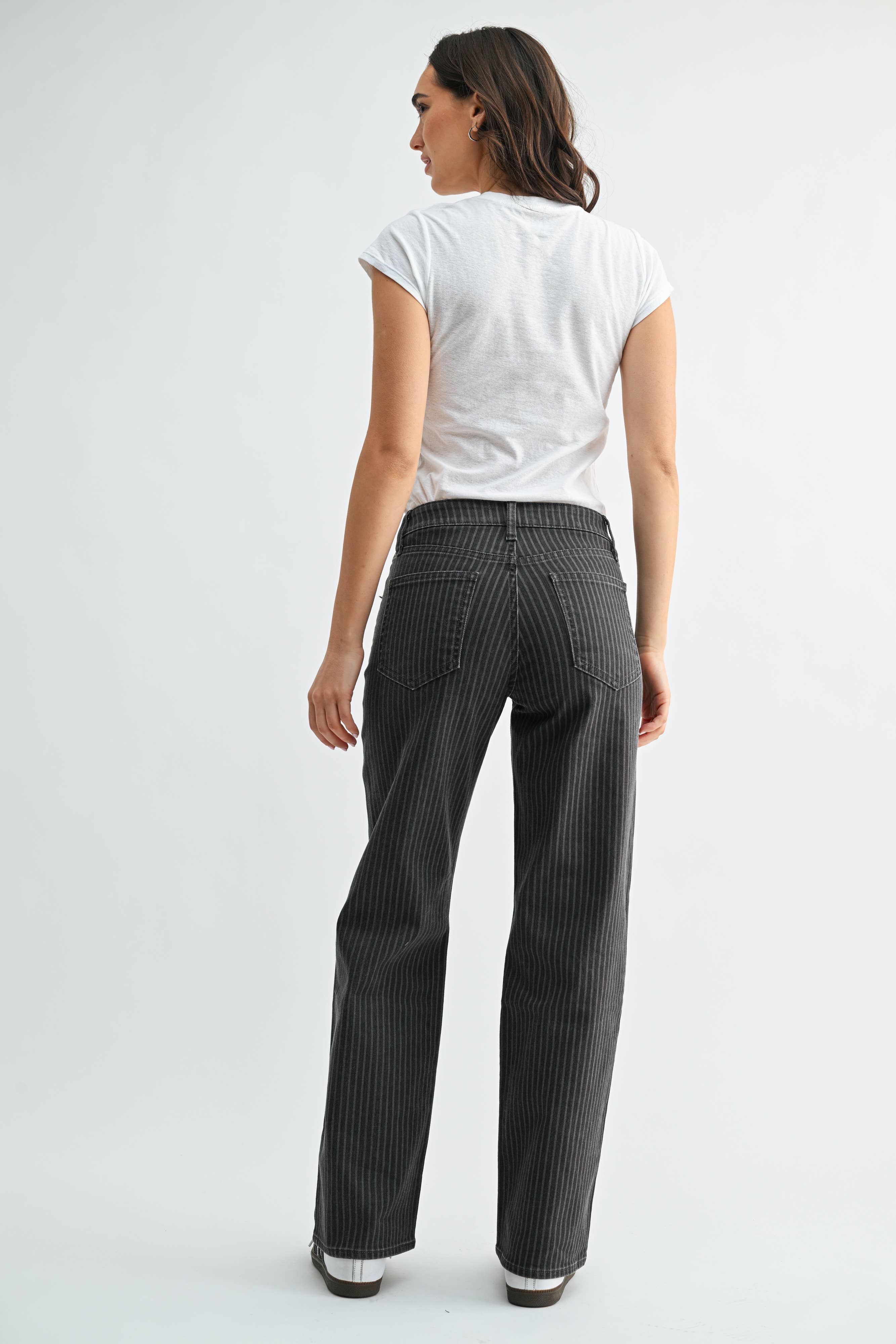 JBD Grey Stripe HR Straight Denim 31"
