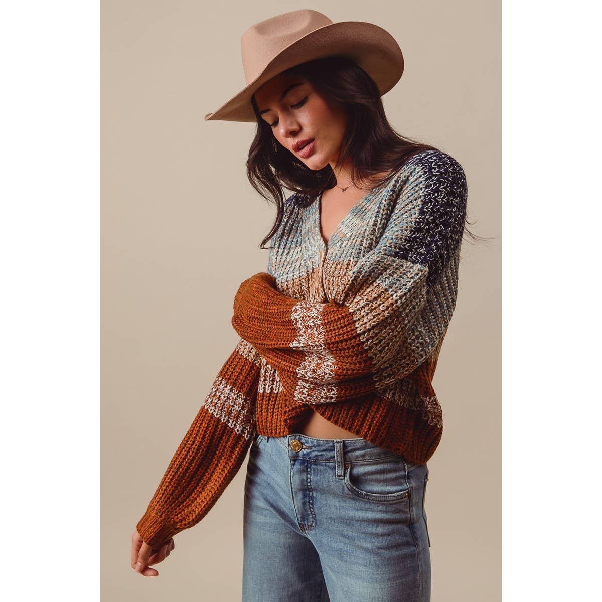 So Me - MULTI COLOR STRIPE SWEATER CARDIGAN