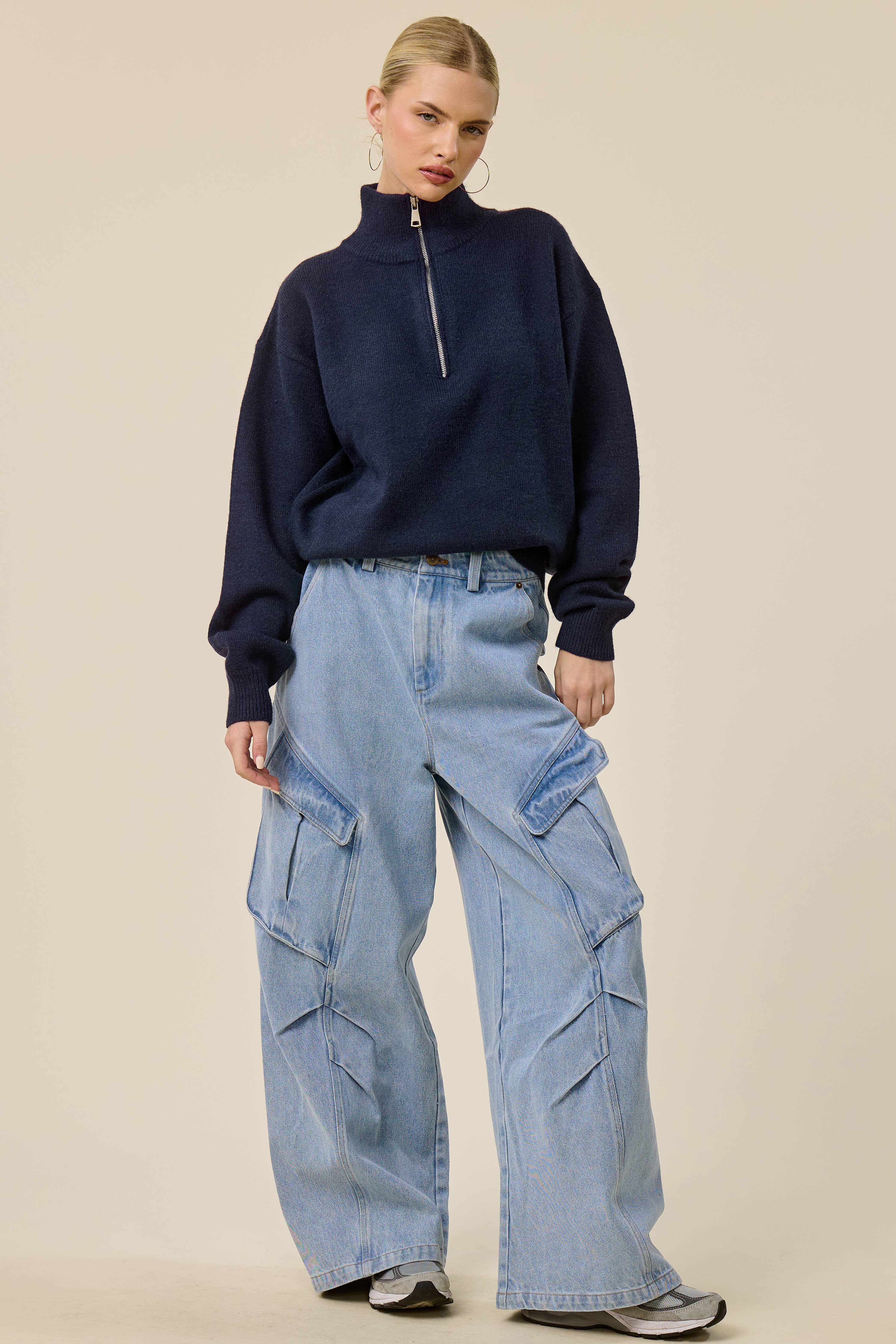 Mimosa - Half Zip Mock Neck Knit Sweater