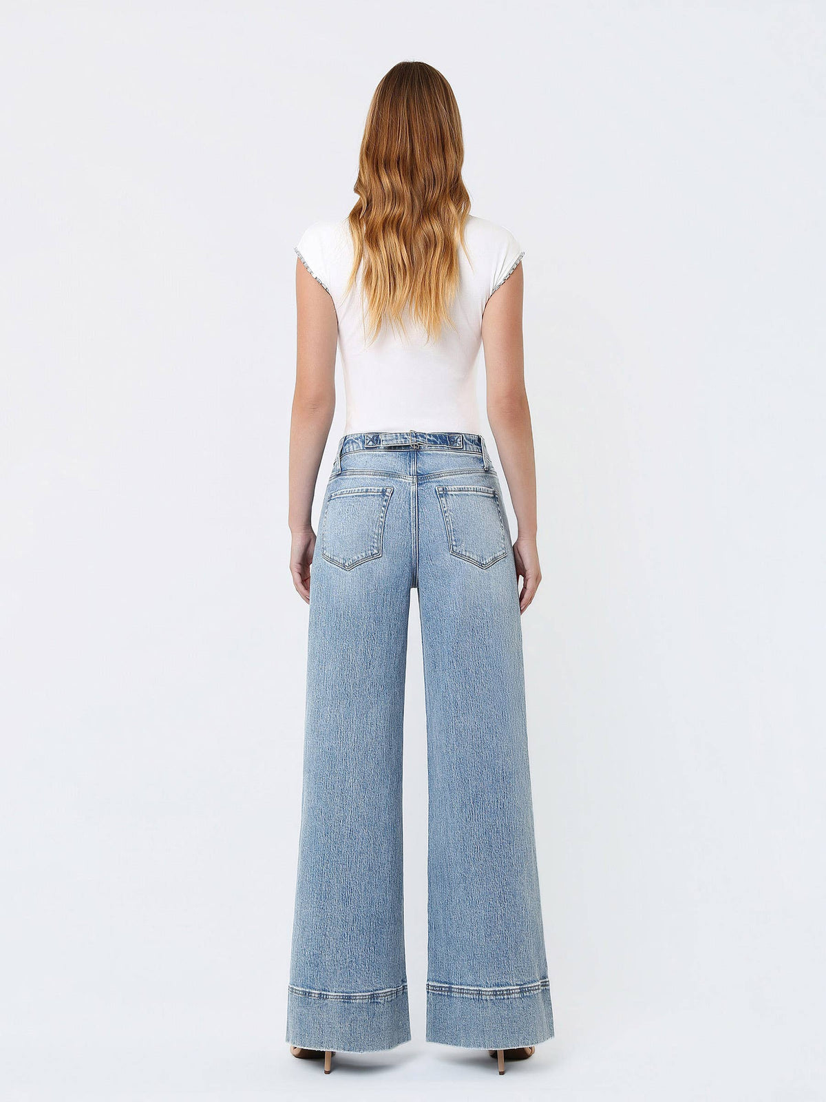 VERVET by FLYING MONKEY - HIGH RISE METAL BUCKLE TRIM EXTREME WIDE JEANS T7237