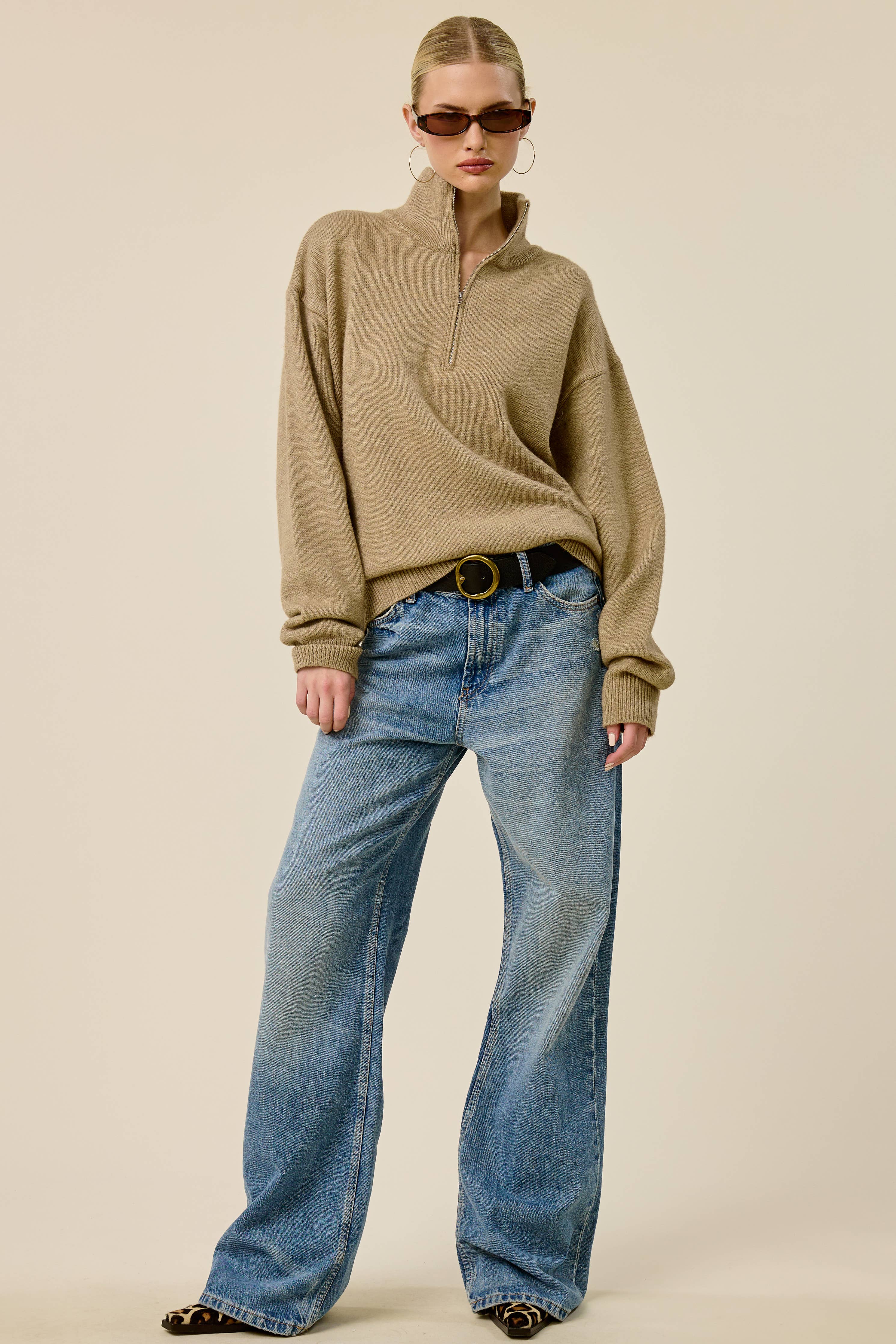 Mimosa - Half Zip Mock Neck Knit Sweater