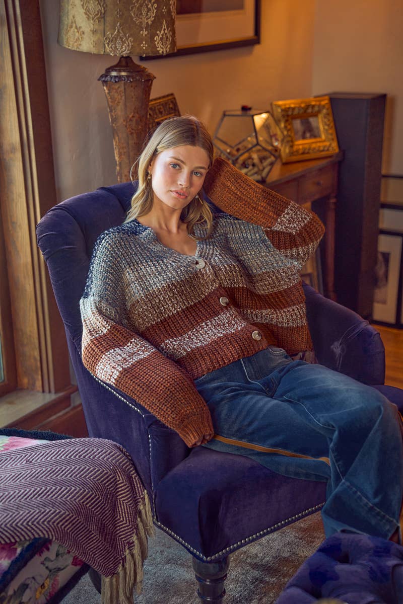 So Me - MULTI COLOR STRIPE SWEATER CARDIGAN
