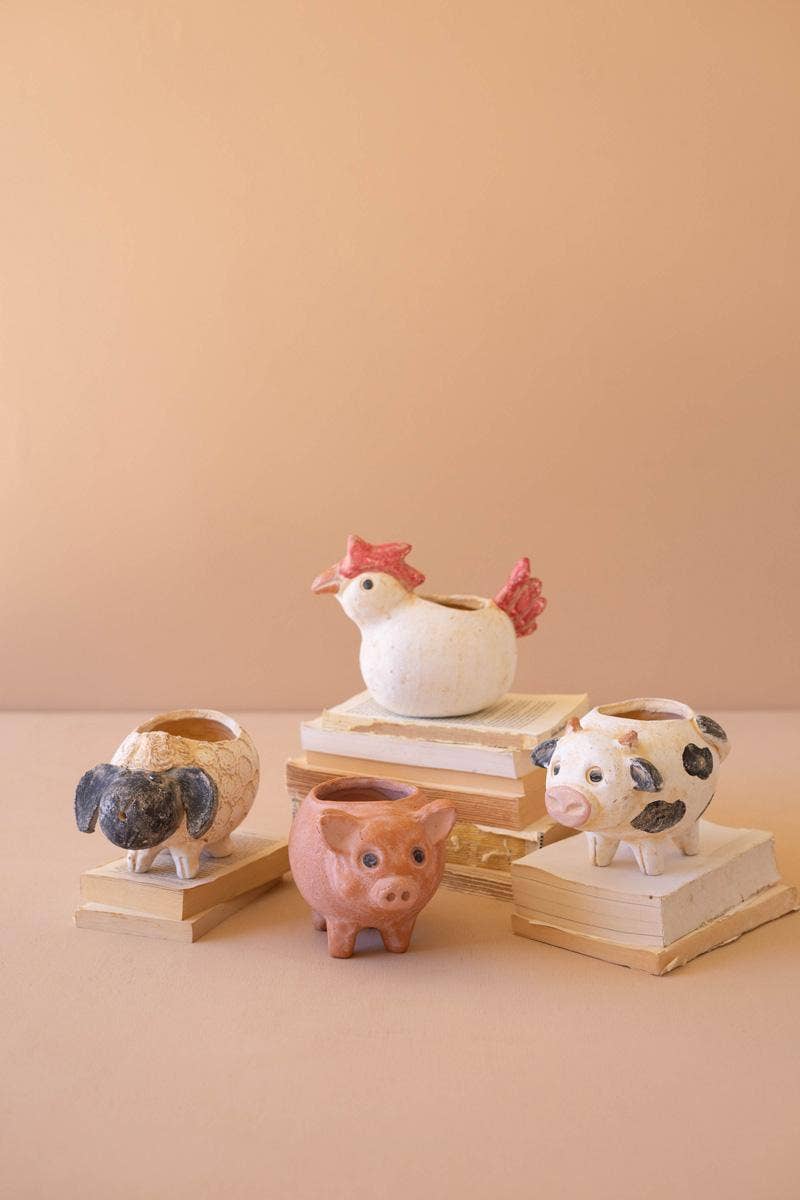 Kalalou - SET OF FOUR SHEEP, COW, CHICKEN AND PIG PLANTERS