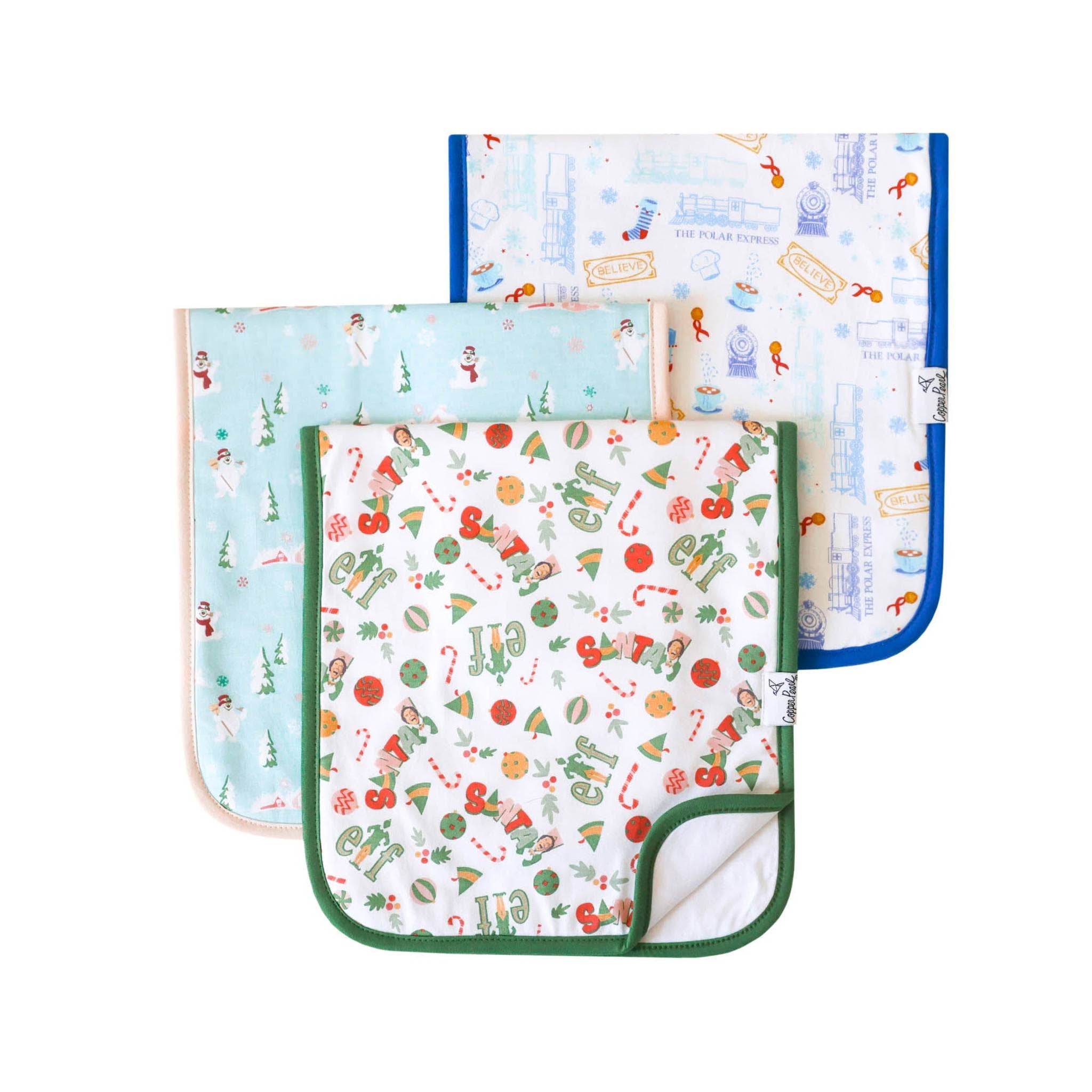 Copper Pearl - 3 Pack Premium Burp Cloths - Christmas Classics