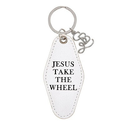 Jesus Take the Wheel Leather Key Tag