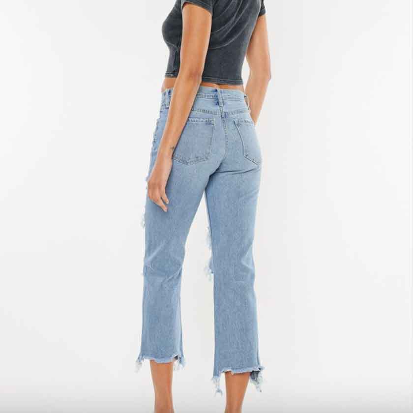 HIGH RISE, RELAX FIT, STRAIGHT JEANS WITH DISTRESS