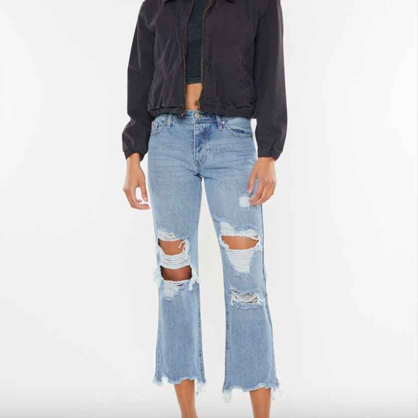 HIGH RISE, RELAX FIT, STRAIGHT JEANS WITH DISTRESS