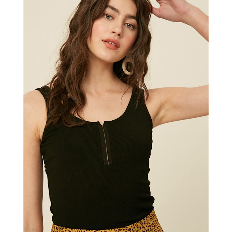 Black Ribbed Hook & Eye Henley